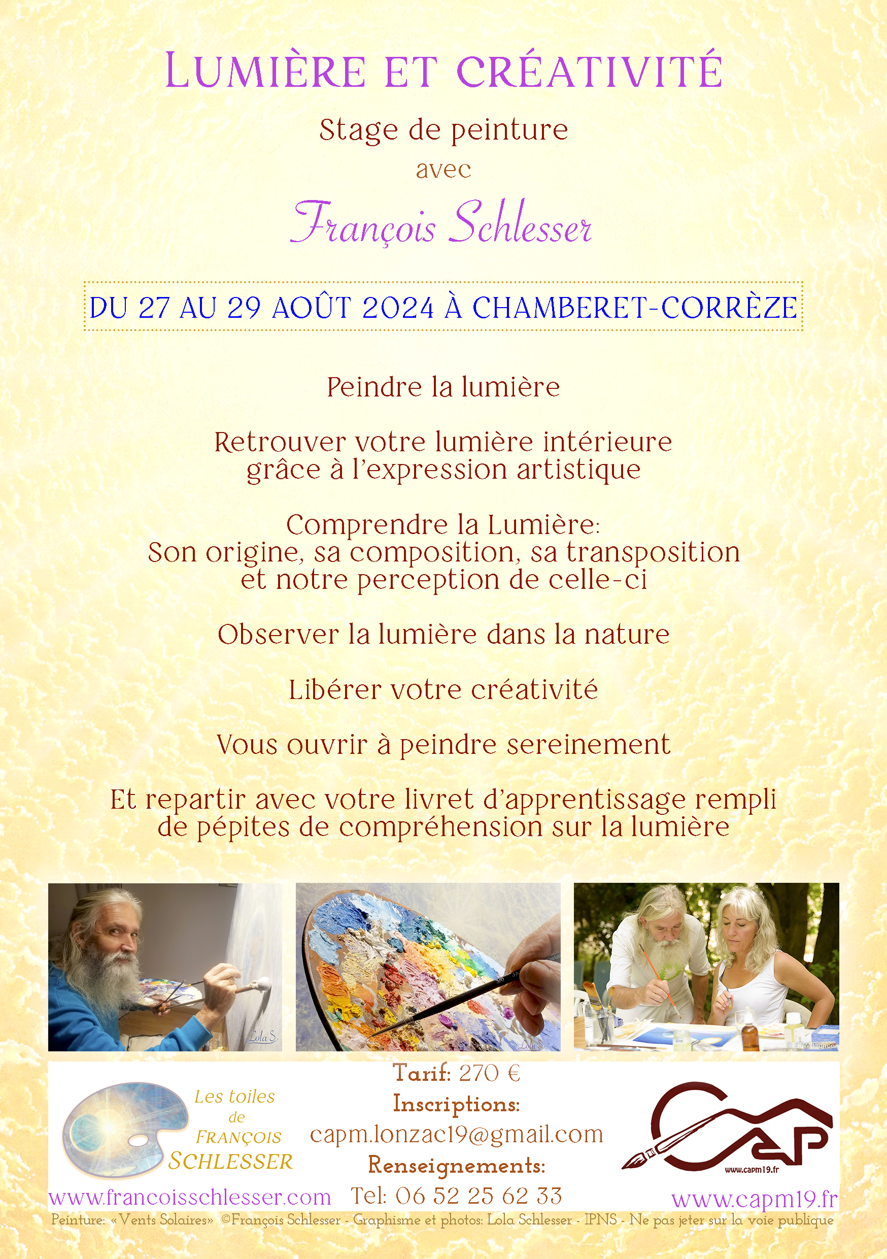 FLYER_LUMIÈRE ET CRÉATIVITÉ_Stage de peintur Francois Schlesser_Art Lumière_CAPM_2024_Chamberet-RVB-4 web